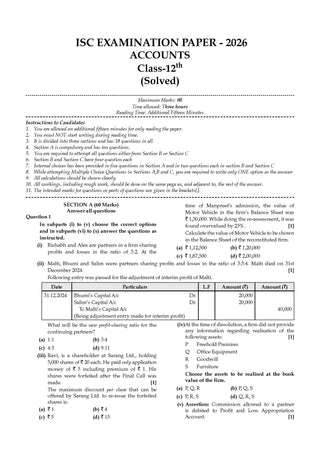 Class 12 ISC Accounts Question Bank (2017–2026)| Chapter-wise & Topic-wise with Competency Based Questions |For 2027 Exam | With Solved 2026 Board Paper | Self-Assessment Papers