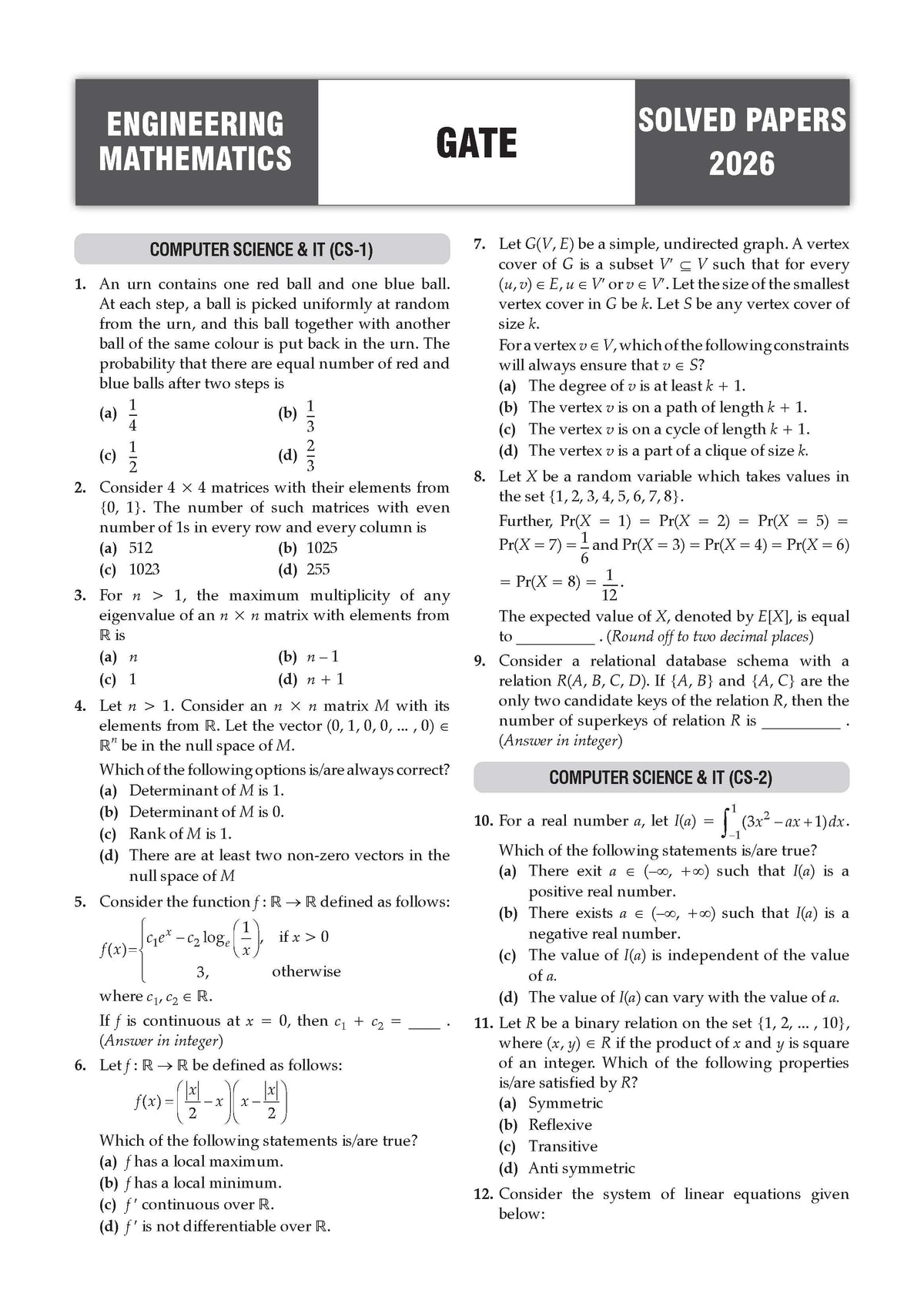 GATE Engineering Mathematics 17 Years' Chapter-wise & Topic-wise Solved Papers | 2010-2026 | 1100+ Questions + 2 Sample Papers | All Streams: CS, EC, EE, ME, CE, IT | For 2027 Exam