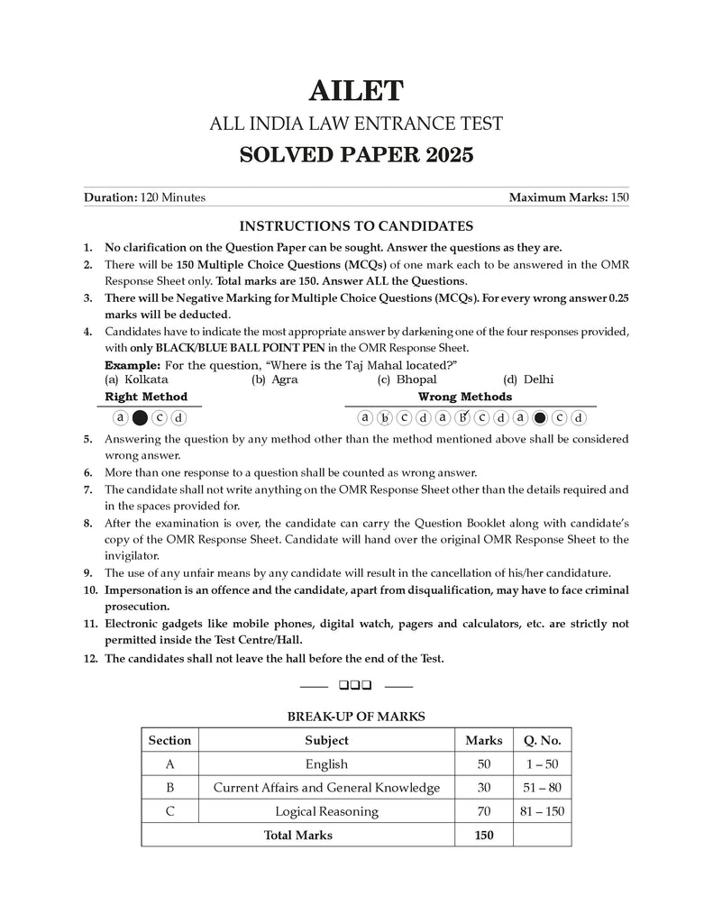 CLAT (UG) & AILET| Year-wise| 10 Previous Solved Papers| CLAT (UG) (2021-2024) & AILET (2021-2024)| For 2026 Admission Test