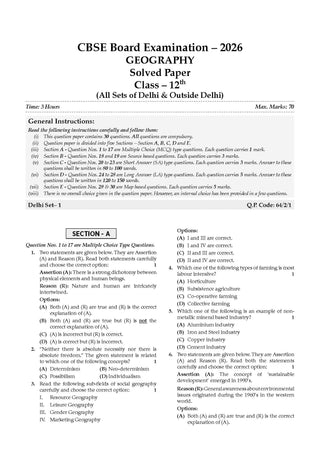 CBSE Question Bank for Class 12 Geography | Chapter-wise and Topic-wise: Solved Papers (2017-2026) | Includes 2026 Papers- fully solved | With oswaal.ai | For 2027 Exam