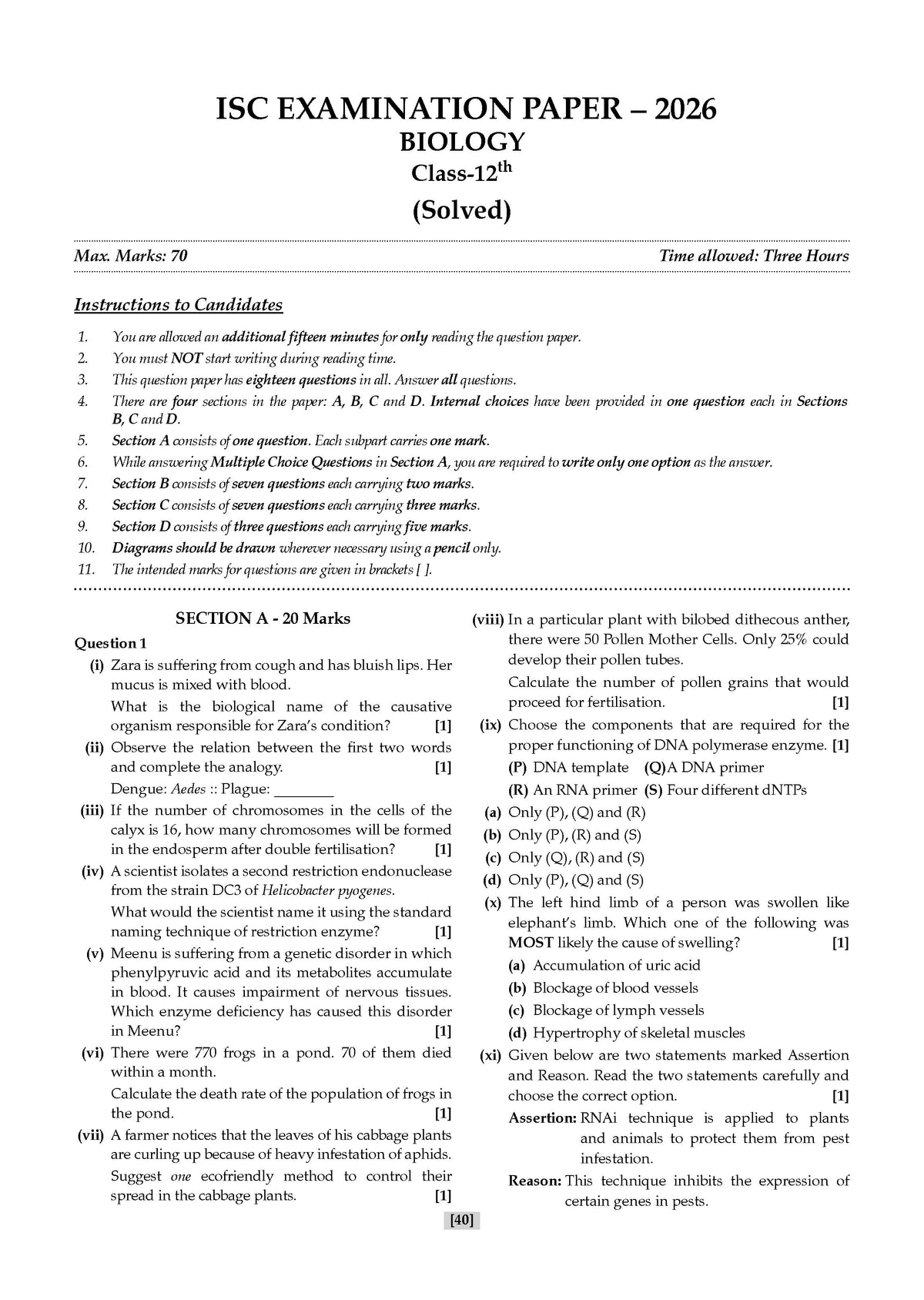 Oswaal ISC 10 Previous Years' Solved Papers Year-wise (2016-2026) | Class12, Science (PCB) | Physics, Chemistry, Biology, Eng1& 2, Hindi, Computer Science, Physical Education (2027 Exam) | Oswaal AI
