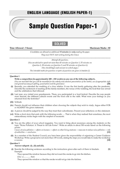 ISC 30 Combined Sample Question Papers Class-11 Science Stream (English Paper-1,English Paper-2,Physics,Chemistry, Mathematics & Biology)