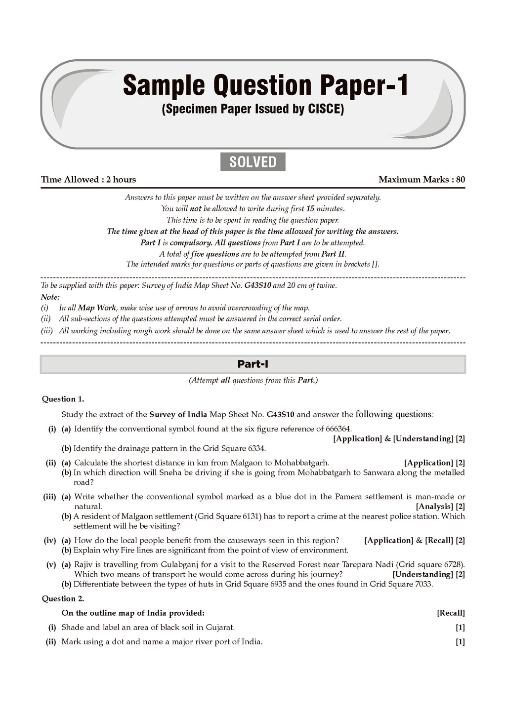 ICSE 10 Sample Question Papers Class 10 Geography for Board Exam 2026 ...