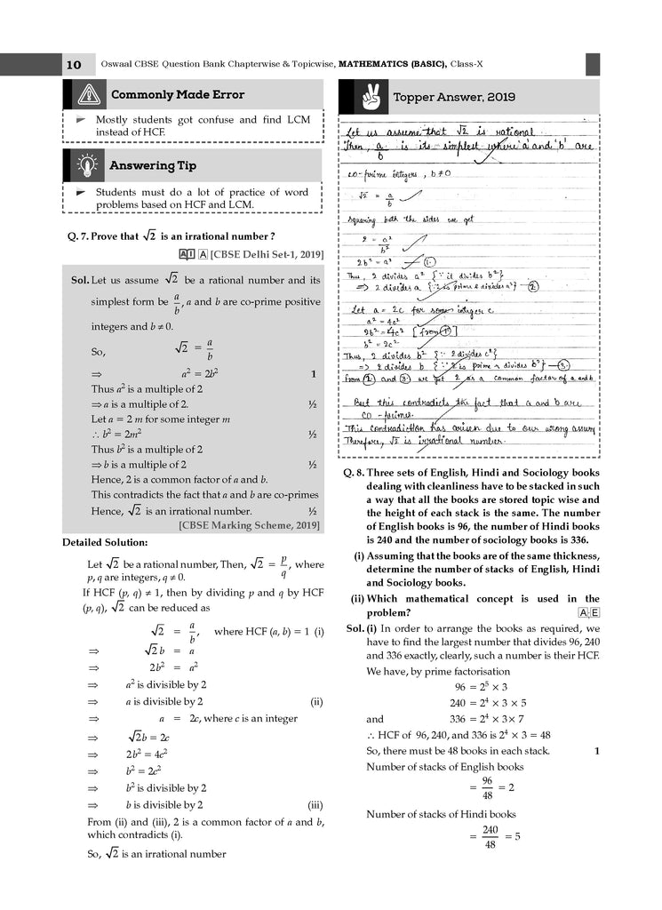 CBSE Question Bank Chapterwise and Topicwise SOLVED PAPERS Class 10 Mathematics (Basic) For Exam 2026