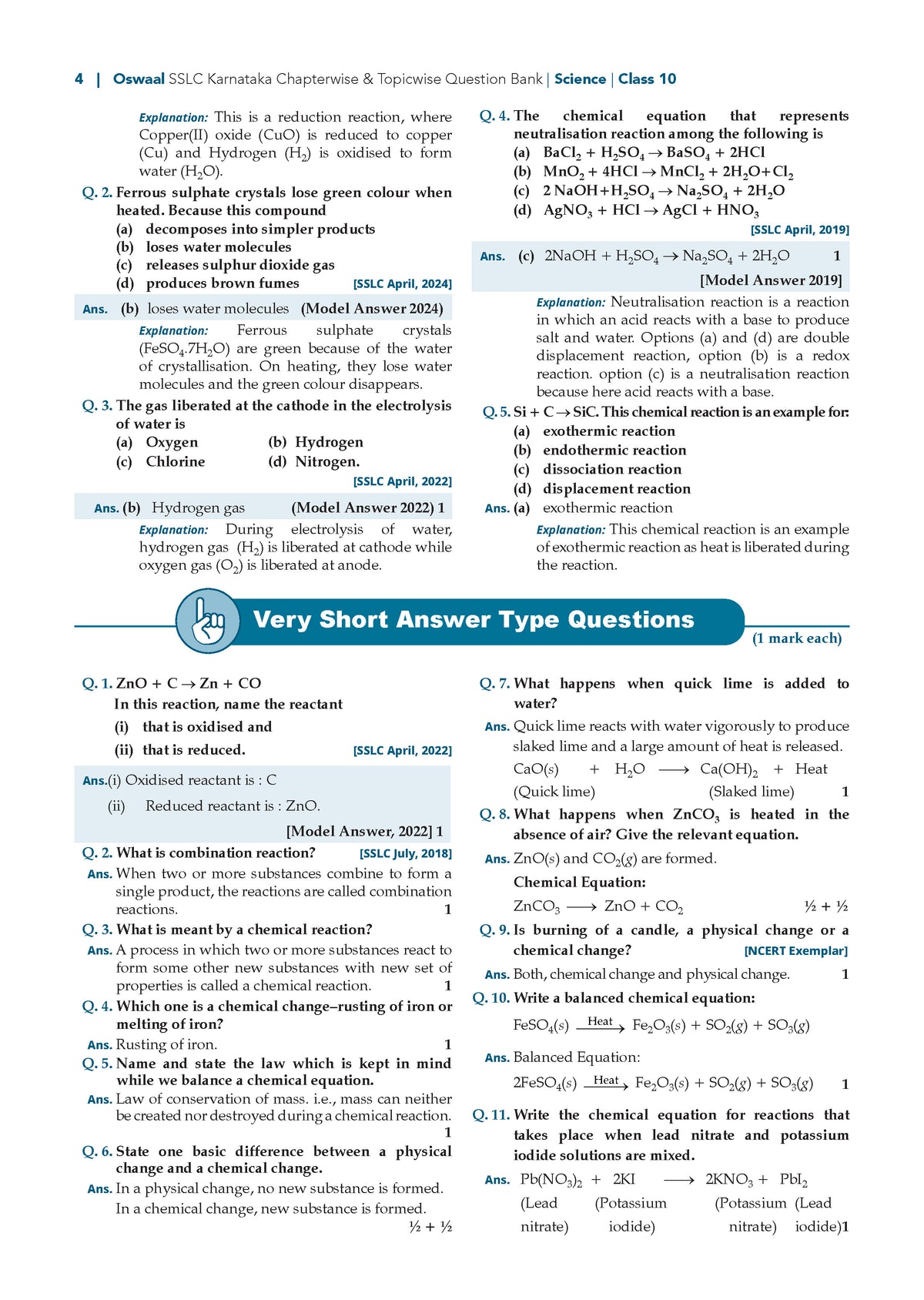Karnataka Class 10 Science Chapterwise and Topicwise Question Bank Solved Papers 2017-2026 | For 2027 Exam | With Oswaal AI | SSLC