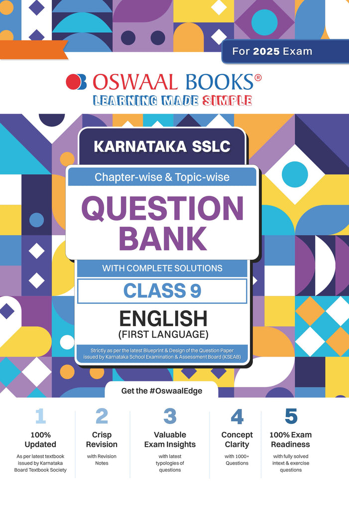 Karnataka SSLC Question Bank Class 9 English 1st Language Book | Chapter-wise & Topic-wise | With Complete Solutions | For Board Exams 2025