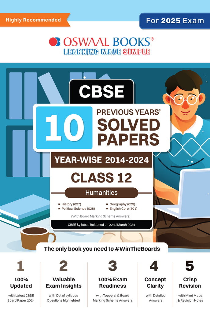 CBSE 10 Previous Years' Solved Papers Class 12 Humanities - English Core | Hindi Core | History | Political Science & Geography Book For 2025 Board Exam