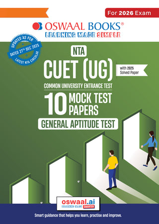 NTA CUET (UG) 10 Mock Test Papers General Aptitude Test For 2026 Exam (Section –II) (as per latest 27 Dec., notification) | 550+ MCQs for Practice | Includes 2025 Paper- fully solved | With Oswaal AI