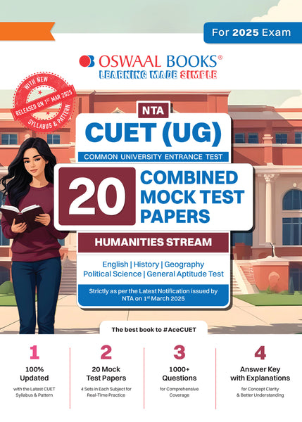 NTA CUET (UG) 20 Combined Mock Test Papers Humanities Stream (English, History, Geography, Political Science, General Aptitude Test) For 2025 Exam │ With New Syllabus & Pattern Released on 1st March 2025