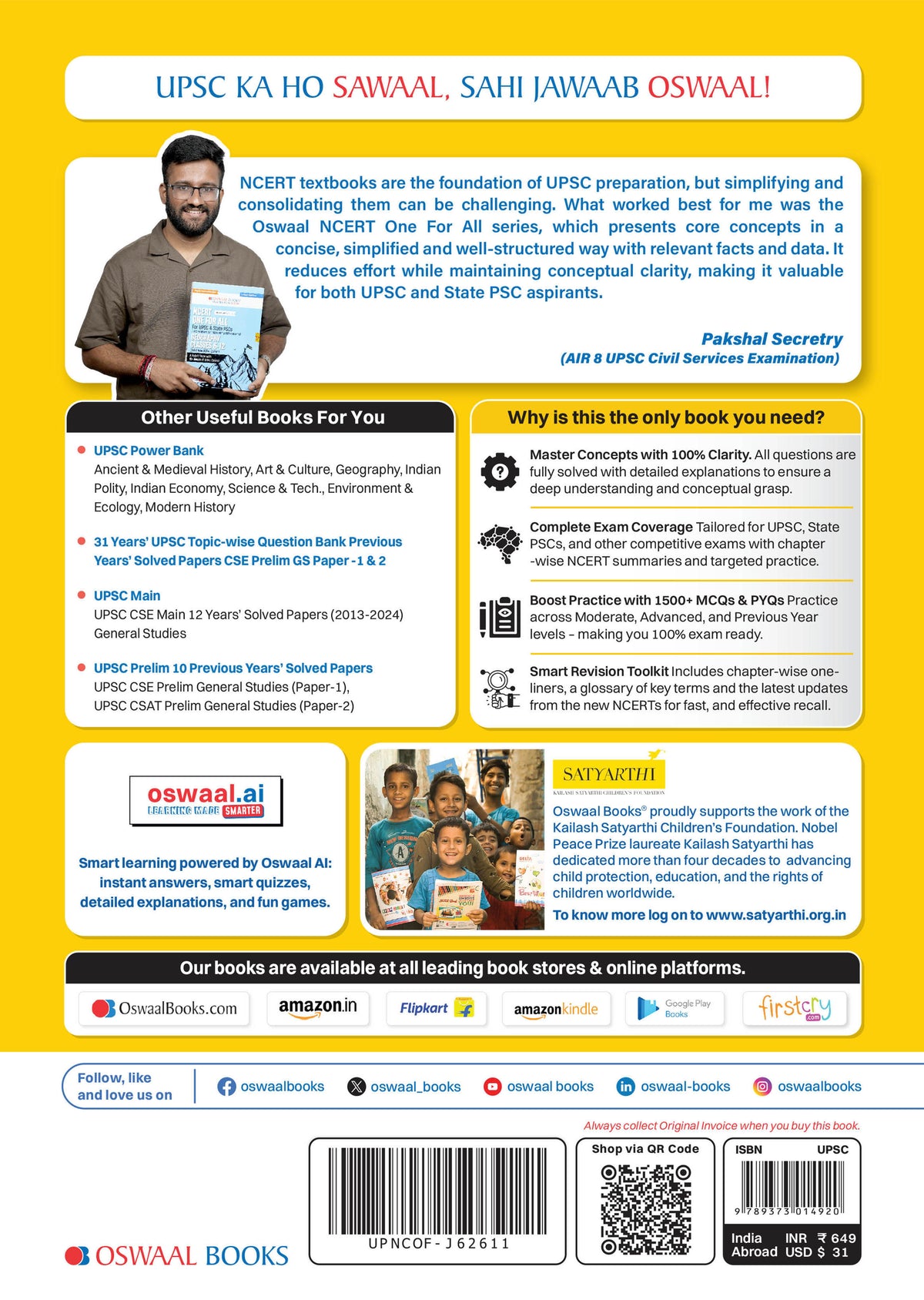 NCERT One for All Books for UPSC & State PSCs (Set of 6) | History, Geography, General Science, Indian Polity, Indian Economy + 32 years UPSC Topic-wise Question Bank | Latest Edition