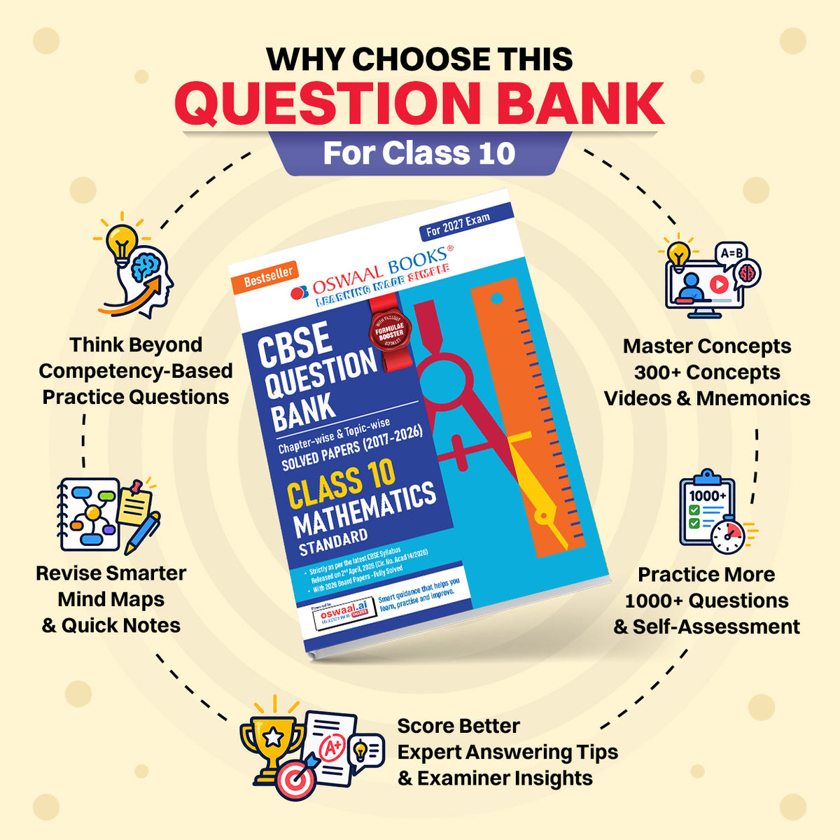 CBSE Class 10 Mathematics (Standard) Question Bank | Chapter & Topic-wise Solved Papers (2017-2026) | Based on Latest Syllabus (April 2026) | Includes 2026 Papers | For 2027 Exam