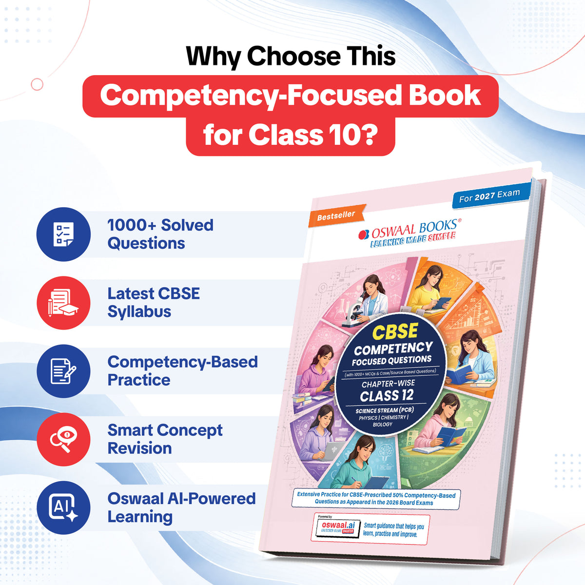 CBSE Competency Focused Questions For Class 12 | Chapter-wise | For Board Exam | Science Stream (PCB) | 50% Competency based Questions | MCQs | Case/Source Based Questions With Oswaal AI
