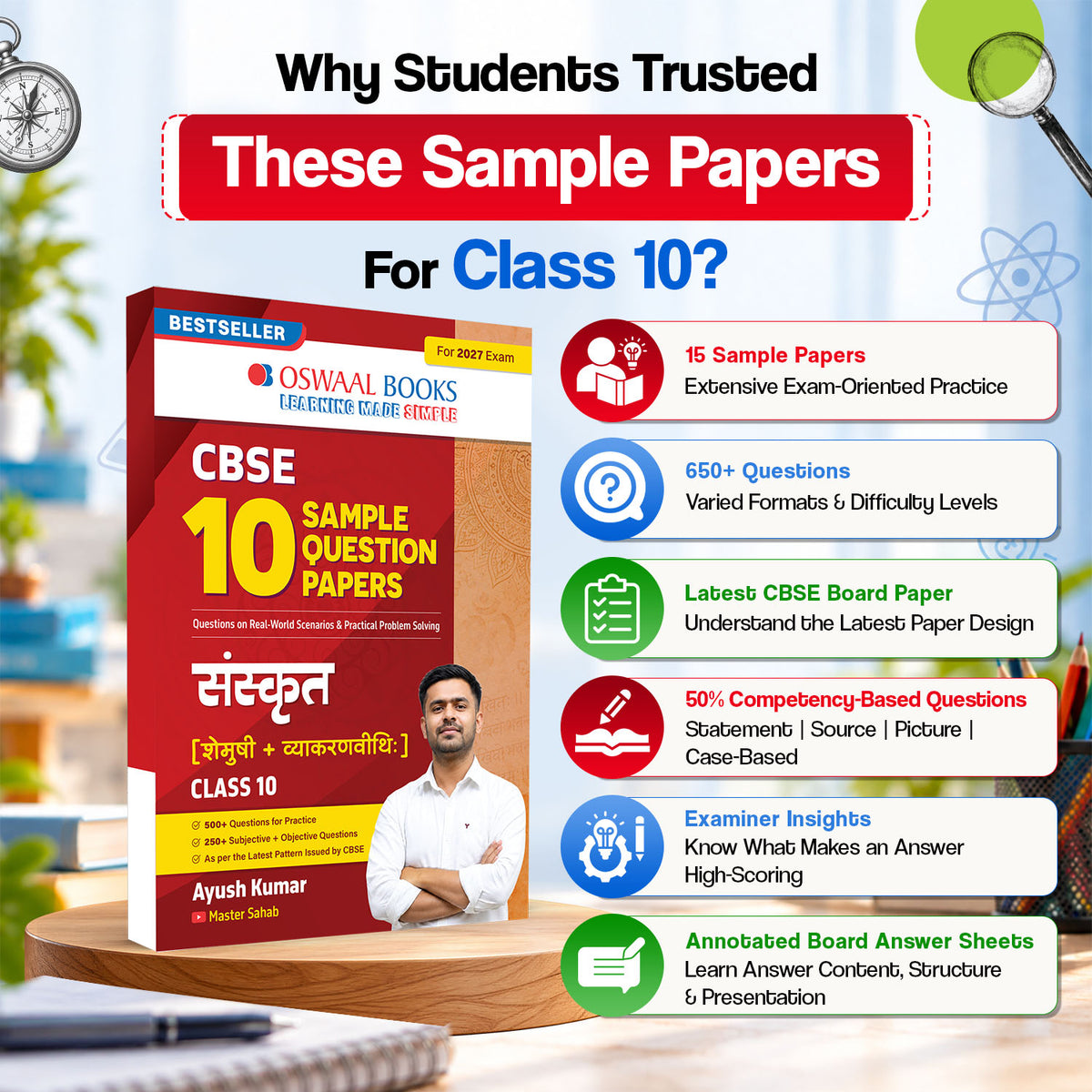 Oswaal CBSE 15 Sample Question Papers Class 10 Board Exam Sanskrit 2026-27 based on latest CBSE SQP dated (21 Sep 2026) | New Questions Typologies With Oswaal AI