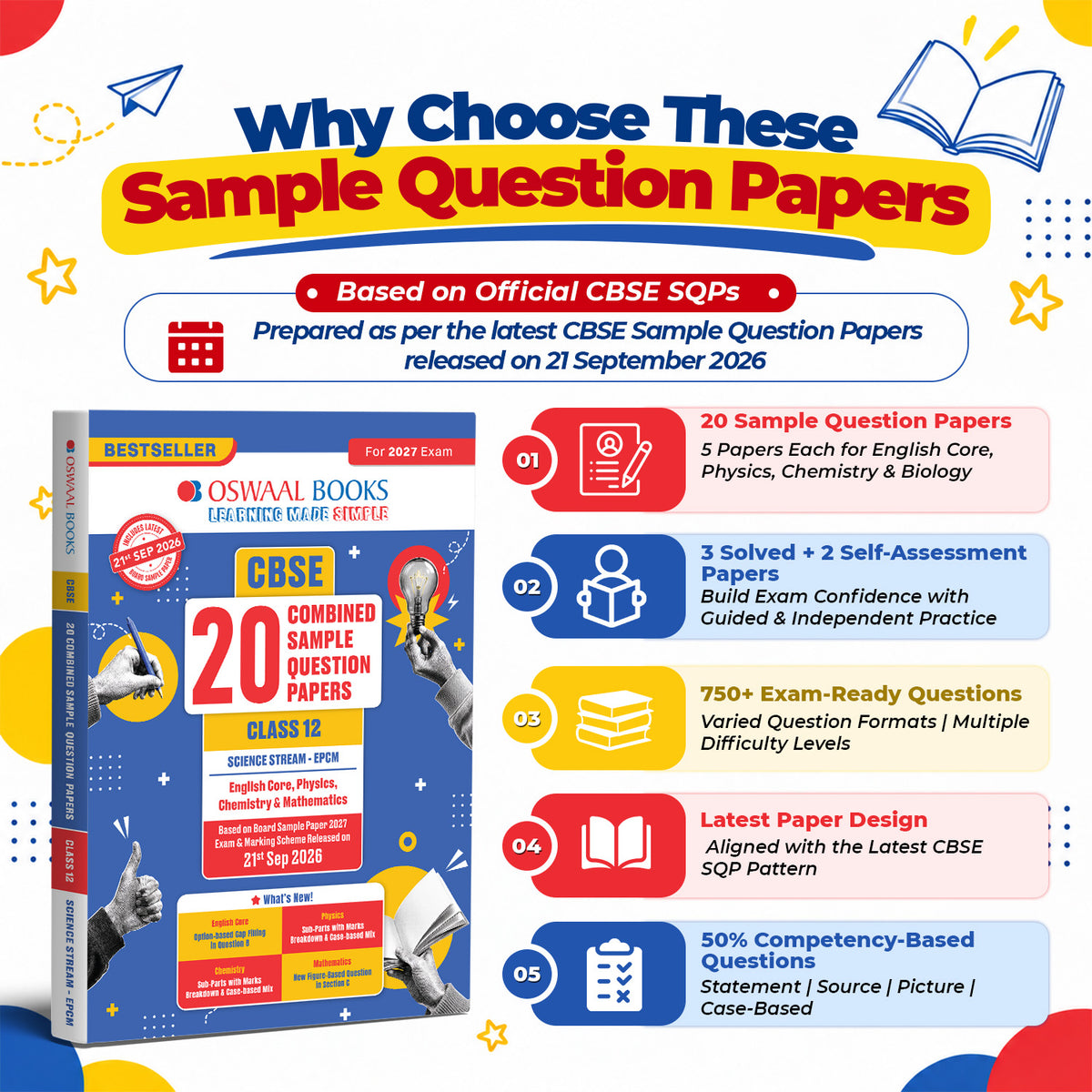Oswaal CBSE 20 Combined Sample Question Papers Class 12 Board Exam 2027 – English Core, Physics, Chemistry, Mathematics - New Question Typologies - Oswaal AI