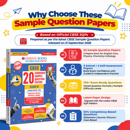 Oswaal CBSE 20 Combined Sample Question Papers Class 12 Board Exam 2027 – English Core, Physics, Chemistry, Biology - New Question Typologies - Oswaal AI