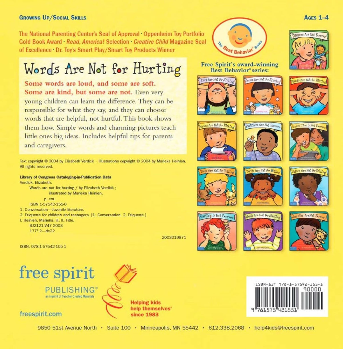 Words Are Not for Hurting (Best Behaviour Series) â€” Gentle Board Book for Toddlers (Ages 1-4 yrs) | Build Kind Words & Strong Relationships | by Free Spirit Publishing