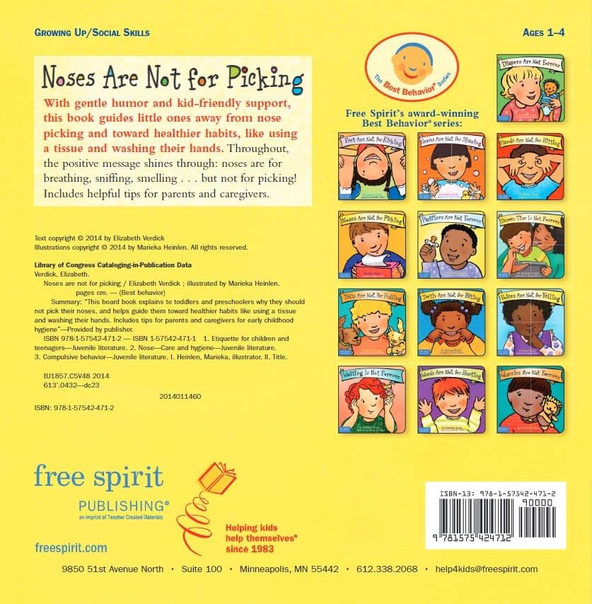 Noses Are Not for Picking (Best Behaviour Series) â€” Gentle Board Book for Toddlers (Ages 1-4 yrs) | Build Healthy Habits & Confidence | by Free Spirit Publishing