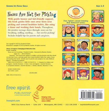Noses Are Not for Picking (Best Behaviour Series) â€” Gentle Board Book for Toddlers (Ages 1-4 yrs) | Build Healthy Habits & Confidence | by Free Spirit Publishing