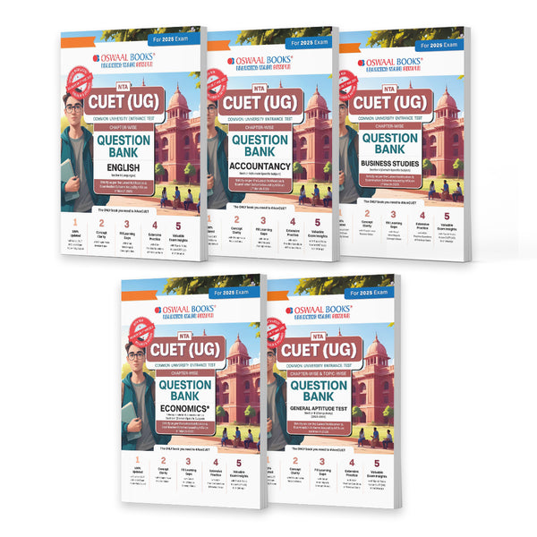 NTA CUET (UG) Question Banks | Chapterwise & Topicwise | English, Accountancy, Business Studies, General Test & Economics | Set of 5 Books | Entrance Exam Preparation Books 2025