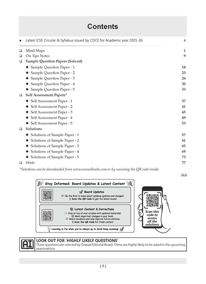 ICSE 10 Sample Question Papers Class 9 Physics for Exam 2026 (Strictly aligned with CISCE Latest Specimen Paper 2026), Competency-Based Questions, Mind Maps, On-Tips Notes, Solved MCQs, Revision with Explanations & Board Marking Scheme - Oswaal Books