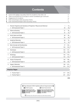 Class 10 ICSE Question Bank Chemistry (2017 – 2026) |For 2027 Exam Chapter-wise & Topic-wise with Competency Based Questions |  Includes 2026 Paper- fully solved | Self-Assessment Papers | Practice Papers