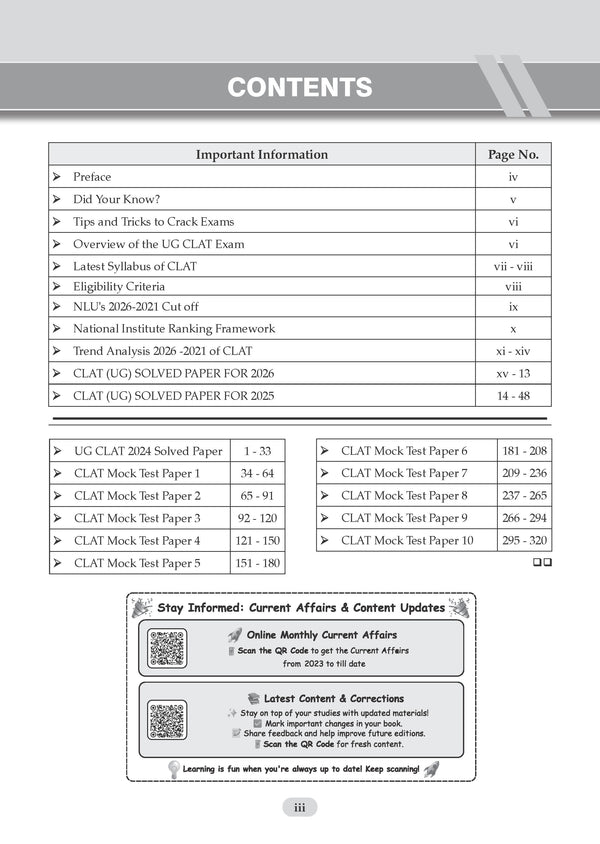 CLAT (UG) 10 Mock Test Papers | For 2027 Admission Test - Buy Now ...
