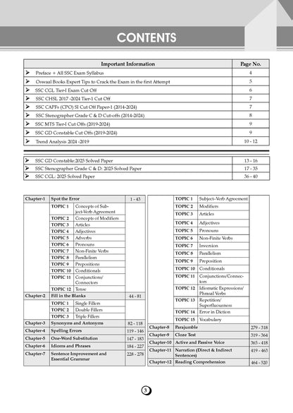 SSC General English 15 Years Question Bank | 4100+ MCQs Tier-1 Chapter-wise & Topic-wise | SSC CGL, CHSL, MTS, CPO | Previous Years 2011-2025 | For 2026 Exam