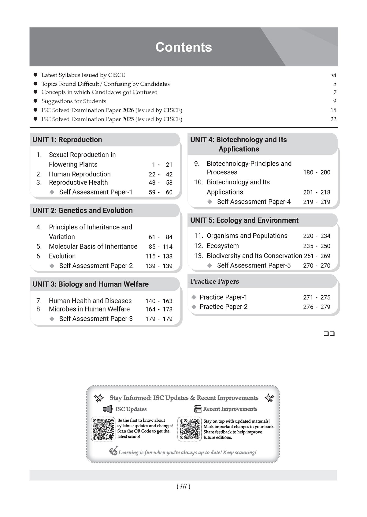 Class 12 ISC Biology Question Bank (2017-2026) | Chapter-wise & Topic-wise with Competency Based Questions | For 2027 Exam | With Solved 2026 Board Paper | Self-Assessment Papers