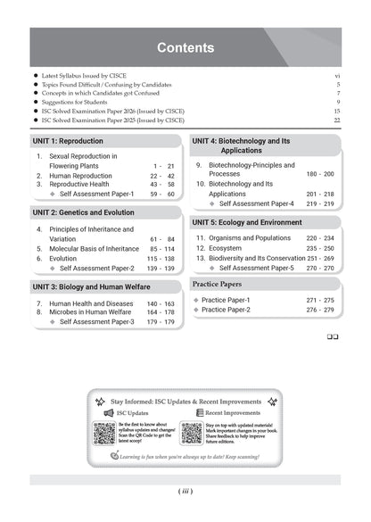 Class 12 ISC Biology Question Bank (2017-2026) | Chapter-wise & Topic-wise with Competency Based Questions | For 2027 Exam | With Solved 2026 Board Paper | Self-Assessment Papers