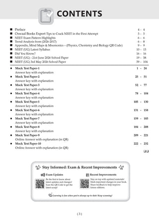 Oswaal NEET (UG) 10 Mock Test Papers (Physics, Chemistry & Biology) ¦ Includes 3rd May & 21st June (Re-NEET) 2026 Fully Solved Papers ¦ 1950+ Questions, Mind Maps, Mnemonics¦ For 2027 Exam