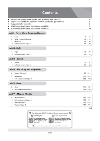 Class 10 ICSE Question Bank Physics (2017 – 2026) |For 2027 Exam Chapter-wise & Topic-wise with Competency Based Questions |  Includes 2026 Paper- fully solved | Self-Assessment Papers | Practice Papers
