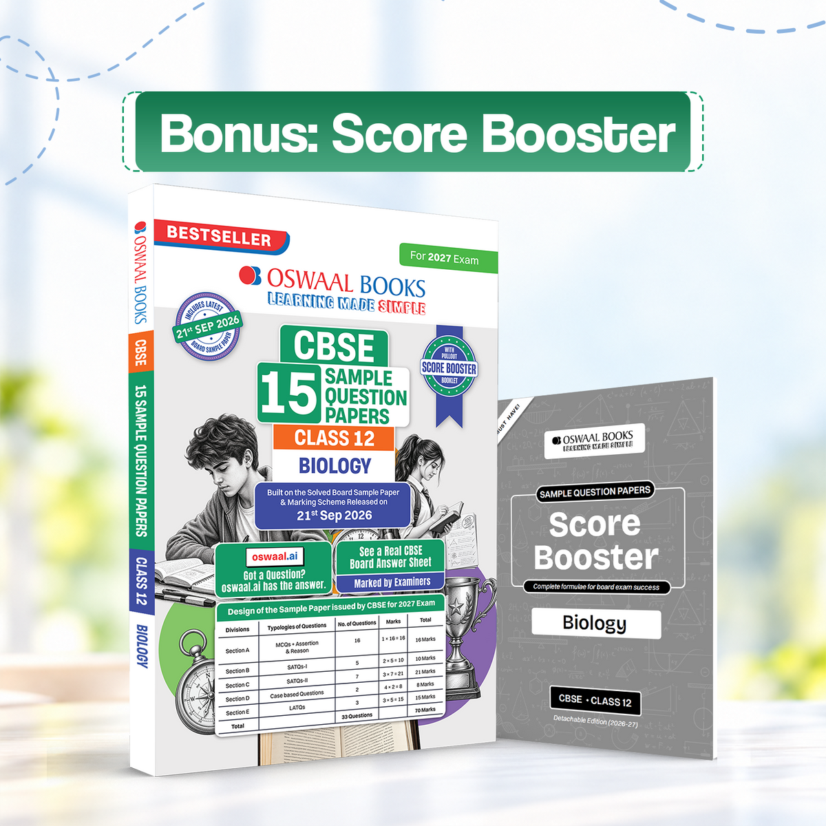 Oswaal CBSE 15 Sample Question Papers Class 12 Board Exam Biology 2026-27 based on latest CBSE SQP dated (21 Sep 2026) | New Questions Typologies With Oswaal AI