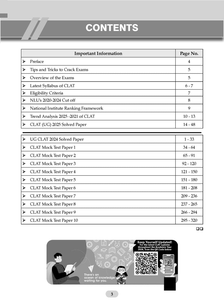 CLAT (UG) (COMMON LAW ADMISSION TEST) | 10 Mock Test Papers | For 2026 Admission Test