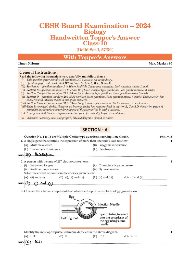 CBSE Sample Question Papers Class 12 Biology (For 2025 Exam)