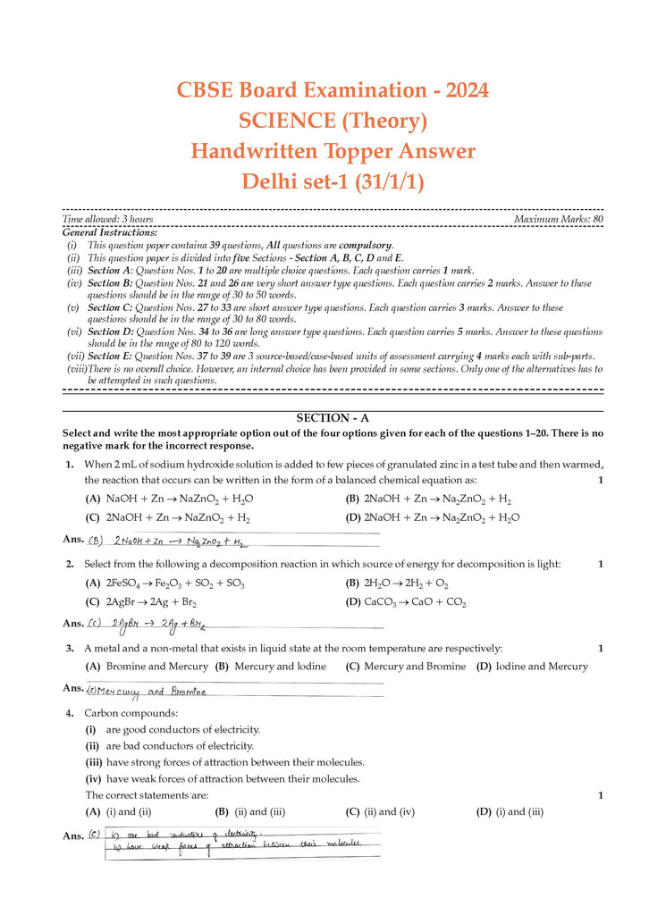 CBSE Sample Question Papers Class 10 Science Book (For 2025 Exam)