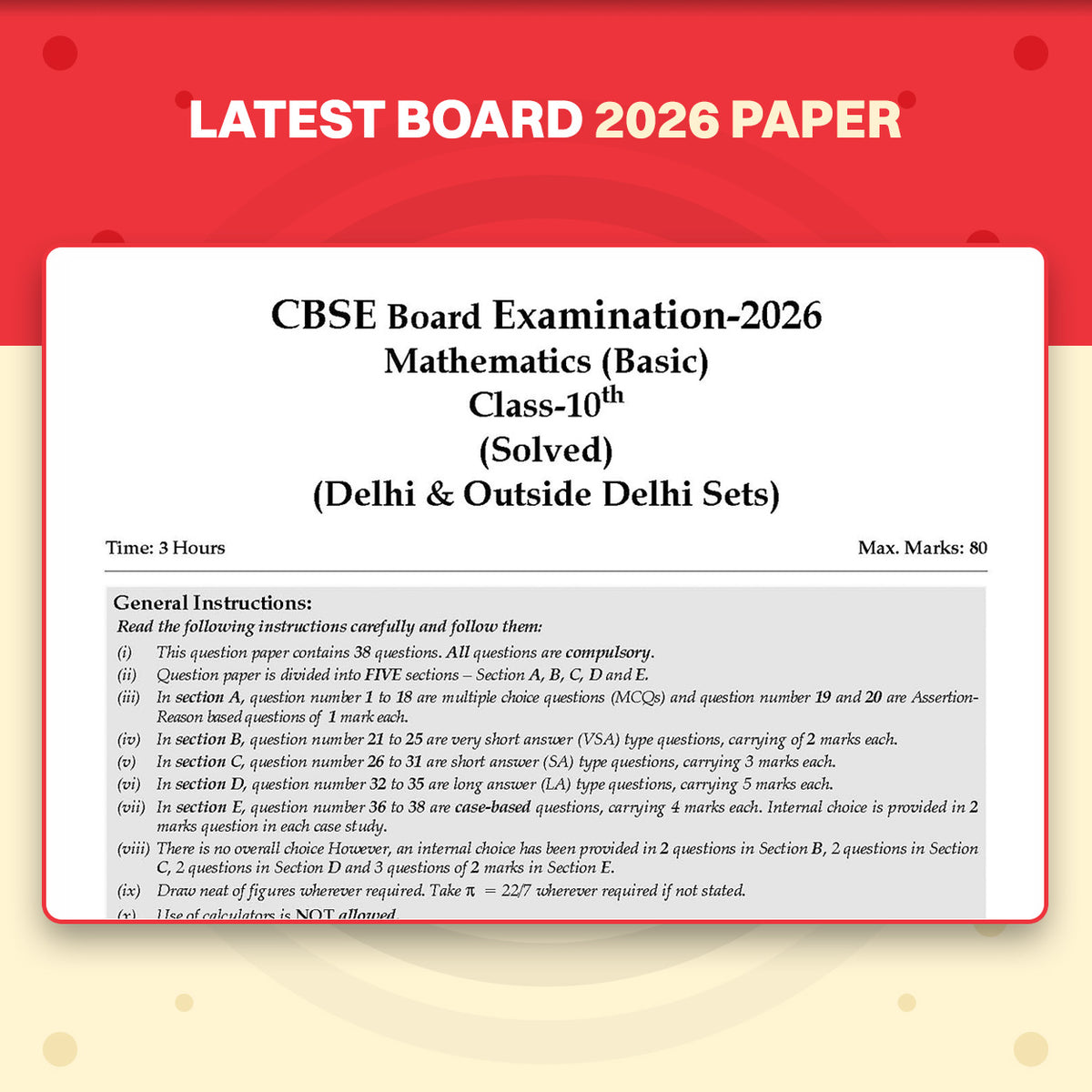 Oswaal CBSE Class 10 Mathematics Basic Question Bank | Chapter & Topic-wise Solved Papers (2017-2026) | Based on Latest Syllabus (April 2026) | Includes 2026 Papers | For 2027 Exam