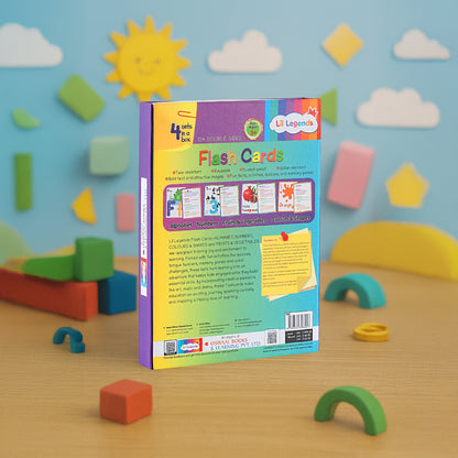 Lil Legends Flashcards for Toddlers, A set of four types of Flash Cards - Alphabets, Numbers, Shapes & Colours and Fruits & Vegetables, 2+ age group - Oswaal Books