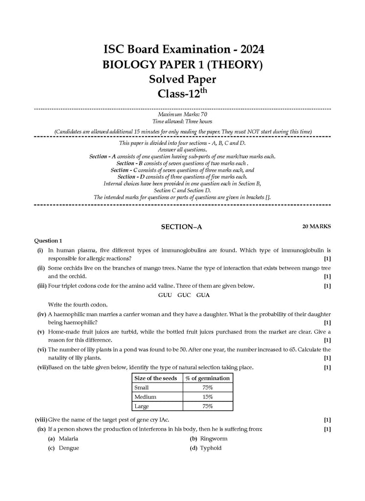 ISC Question Bank Chapter-wise Topic-wise Class 12 Biology | For 2025 Board Exams