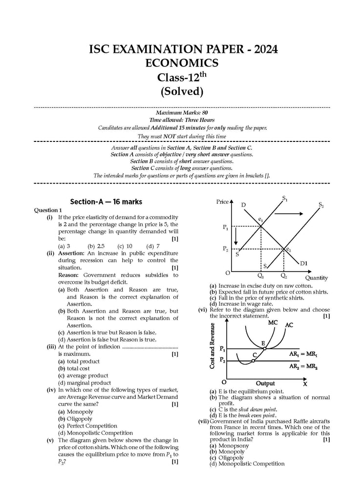 ISC Question Bank Class 12 Economics | Chapterwise | Topicwise | Solved Papers | For 2025 Board Exams