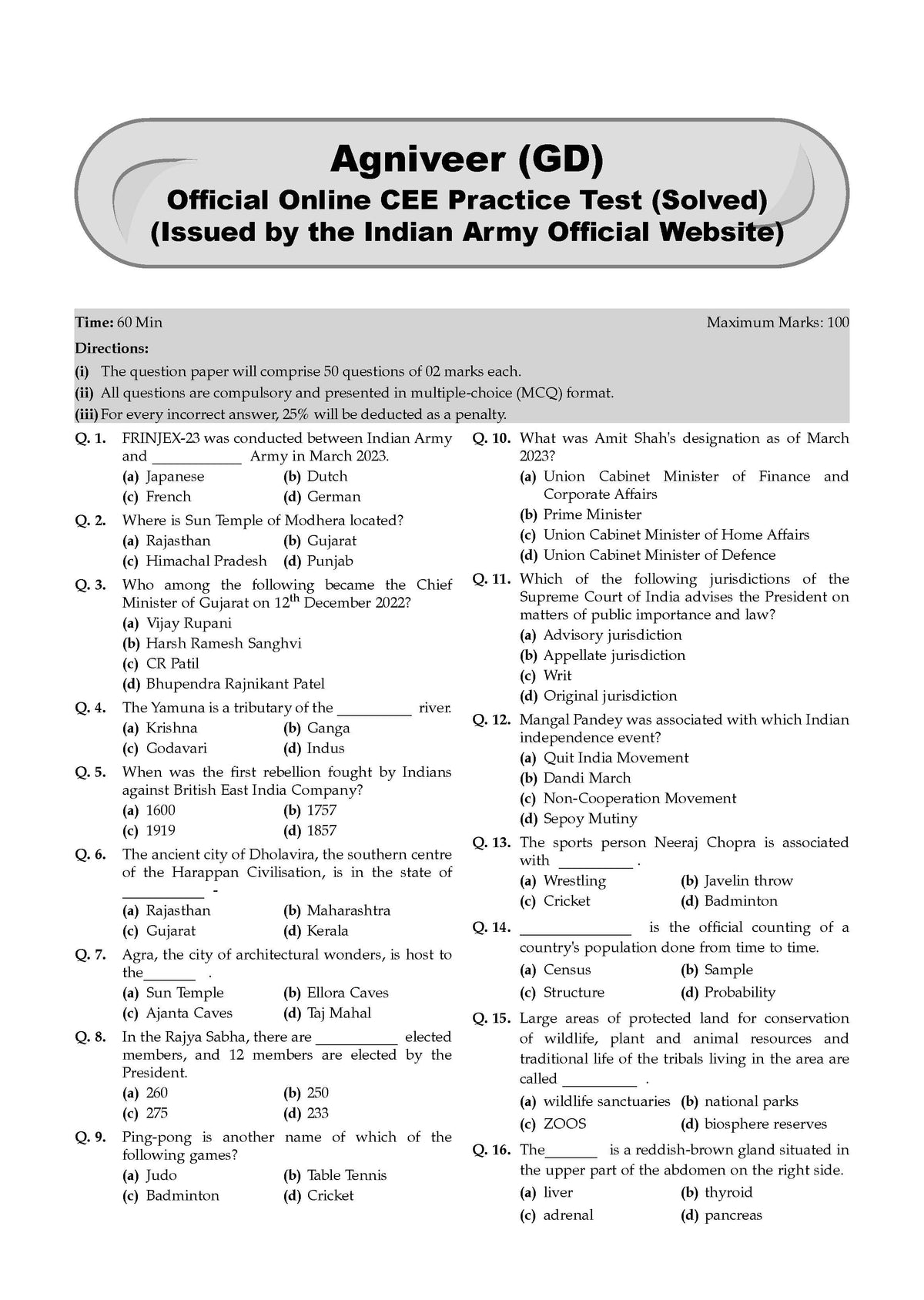 Indian Army | Agniveer Sena General Duty (GD) | Agnipath Scheme | Chapter-wise Question Bank | General Knowledge | General Science | Mathematics | Reasoning For 2026 Exam - Oswaal Books