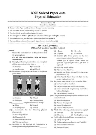 ICSE 10 Previous Years' Solved papers | Year-wise (2017-2026) |Class-10 |  Physical Education | For 2027 Exam | Oswaal AI