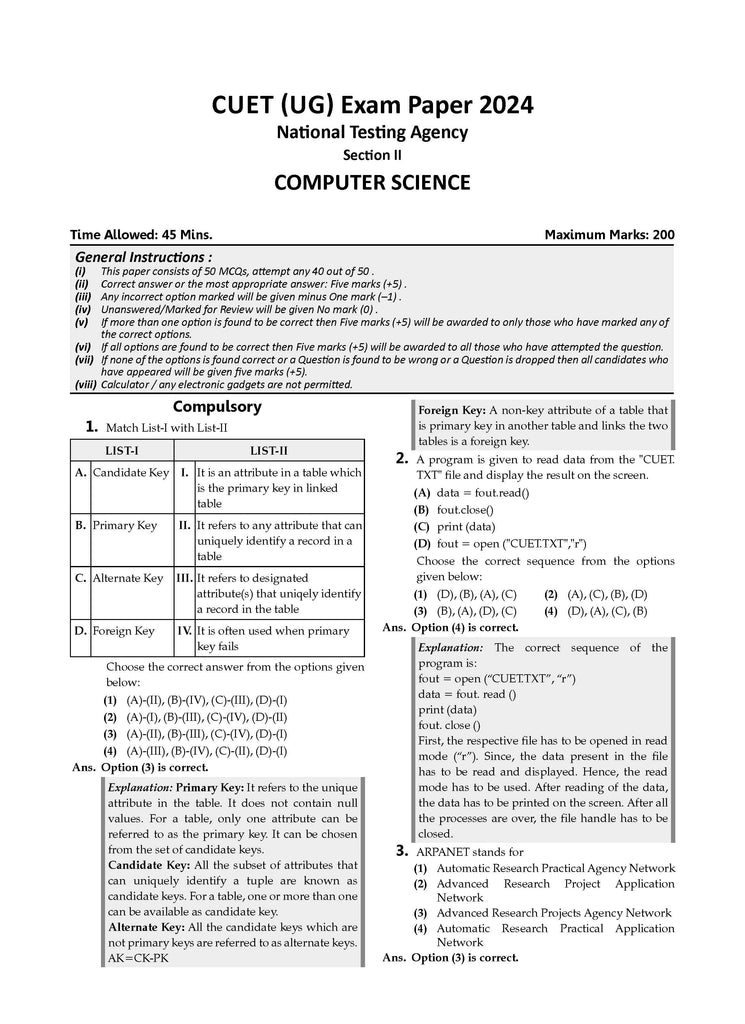 NTA CUET (UG) Chapterwise Question Bank Computer Science (For 2025 Exam)