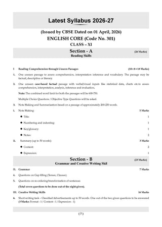 CBSE Class 11 English Core Question Bank | Chapter & Topic-wise Solved Papers (2017-2026) | Based on Latest Syllabus (April 2026) | Includes 2026 Papers | | For 2027 Exam