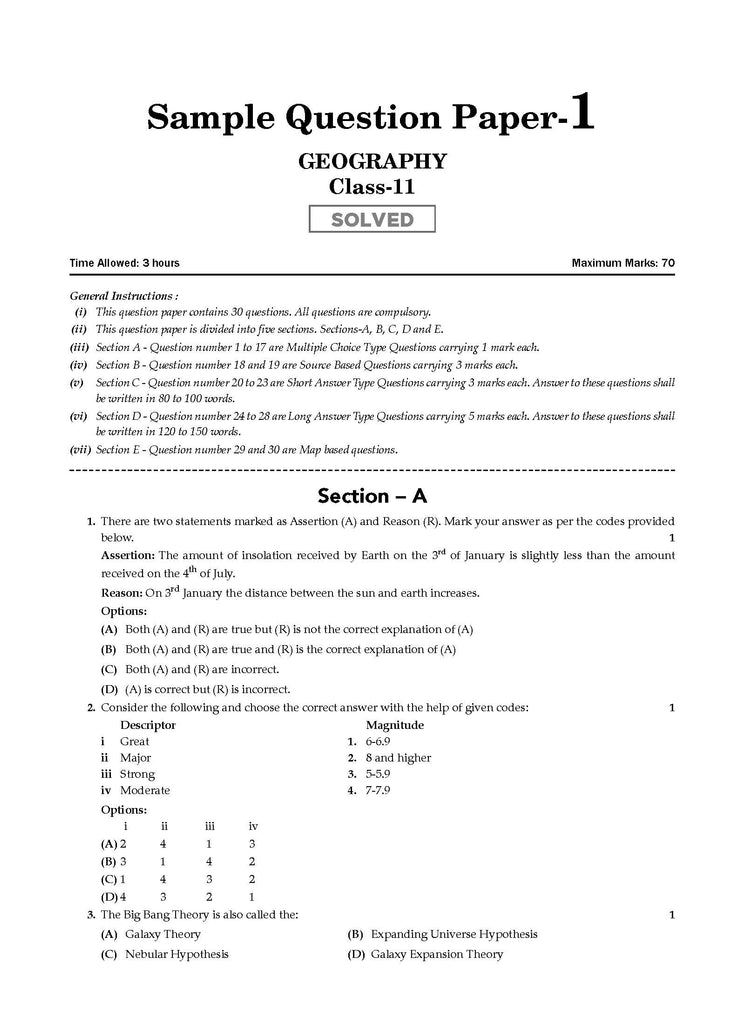 CBSE Sample Question Papers Class 11 Geography Book (For 2025 Exam)