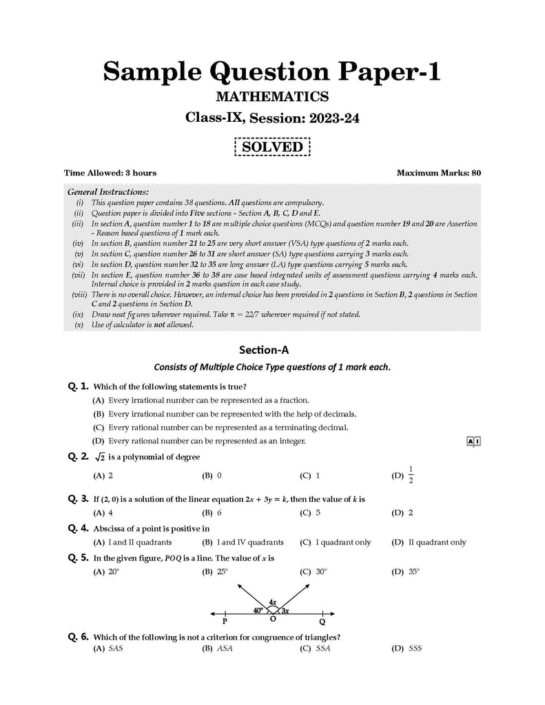 CBSE Sample Question Papers Class 9 Mathematics & Science (Set of 2 Books) For 2025 Exam