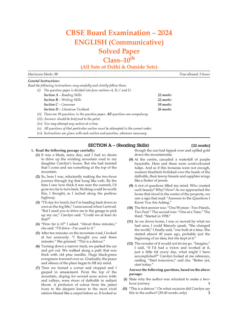 CBSE Question Bank Chapterwise and Topicwise SOLVED PAPERS Class 10 ENGLISH COMMUNICATIVE For Exam 2026