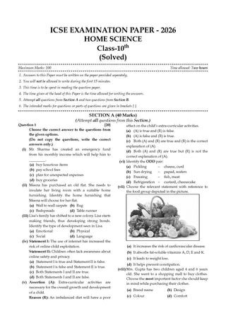ICSE 10 Previous Years' Solved papers | Year-wise (2019-2026) |Class-10 | Home Science | For 2027 Exam | Oswaal AI