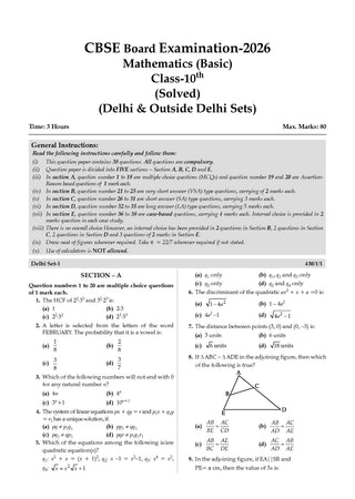 CBSE Previous Years Papers Mathematics Basic, Class 10 | Year-wise (2020–2026) | Latest Syllabus April 2026 | NCERT & Competency-Based Questions | For 2027 Exam | Oswaal AI