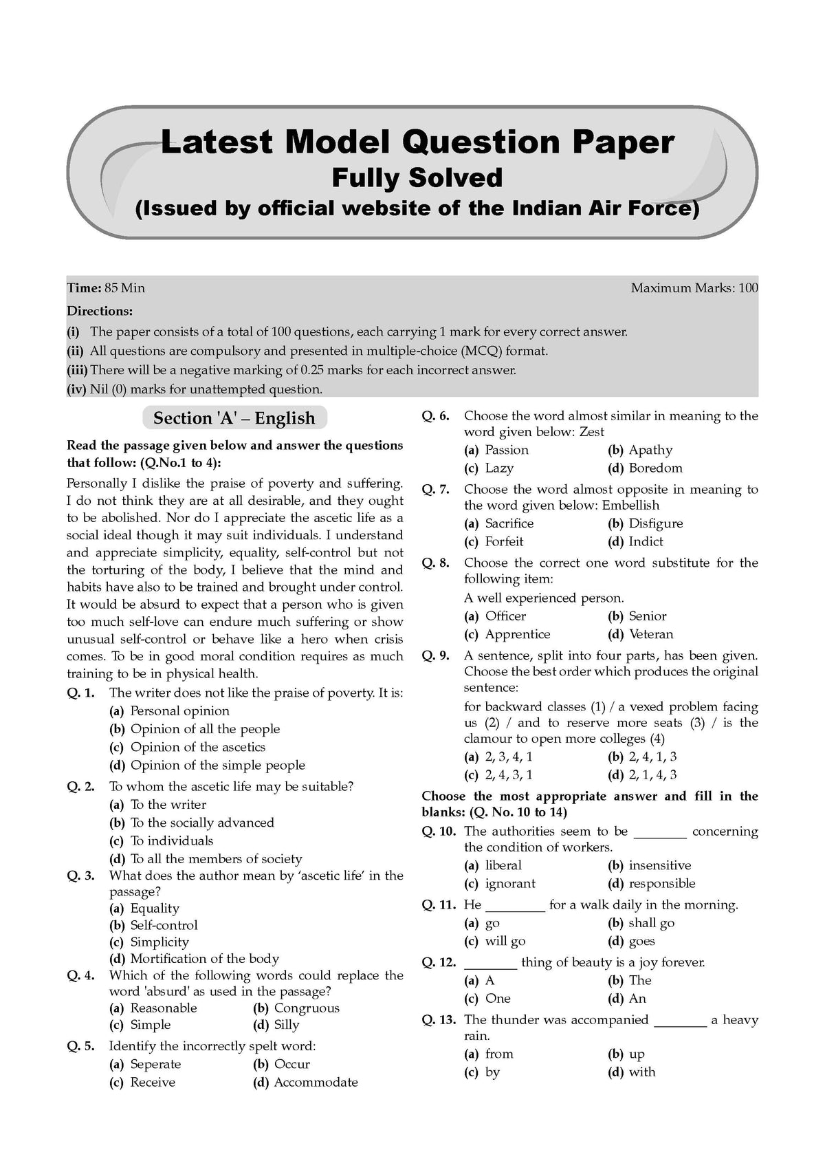 Indian Air Force I Agniveer Vayu, (Agnipath Scheme), Chapter-wise Question Bank, English | Physics | Mathematics | Reasoning | Quantitative Aptitude | General Awareness (For 2026 Exam) - Oswaal Books