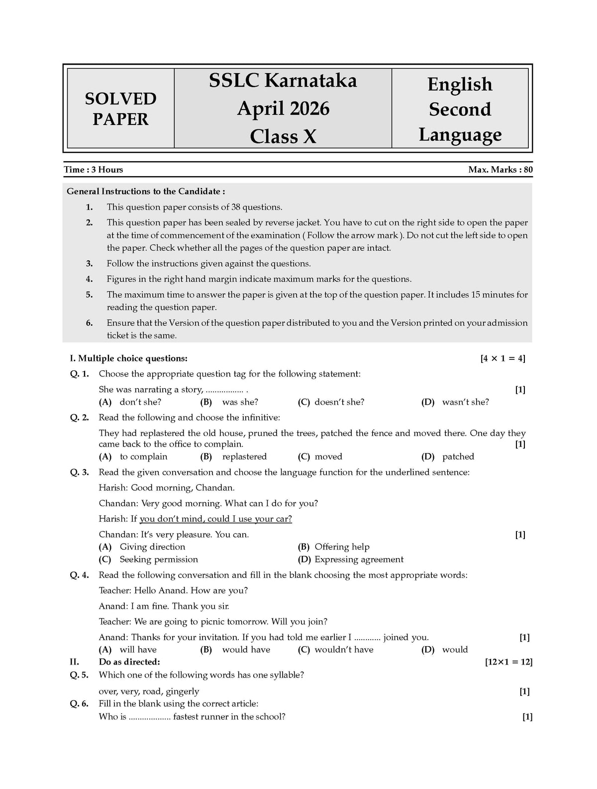 Karnataka SSLC Chapter-wise and Topic-wise Question Bank Solved Papers (2017 - 2026) | Class 10 | English Second Language | Includes 2026 Paper-Fully solved | For 2027 Exam | With Oswaal AI